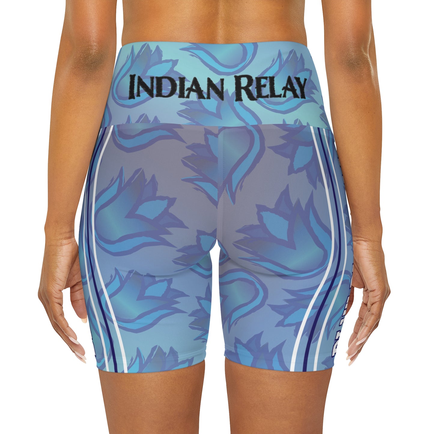 Indian Relay / Blue Blossom High Waisted Yoga Shorts (AOP)